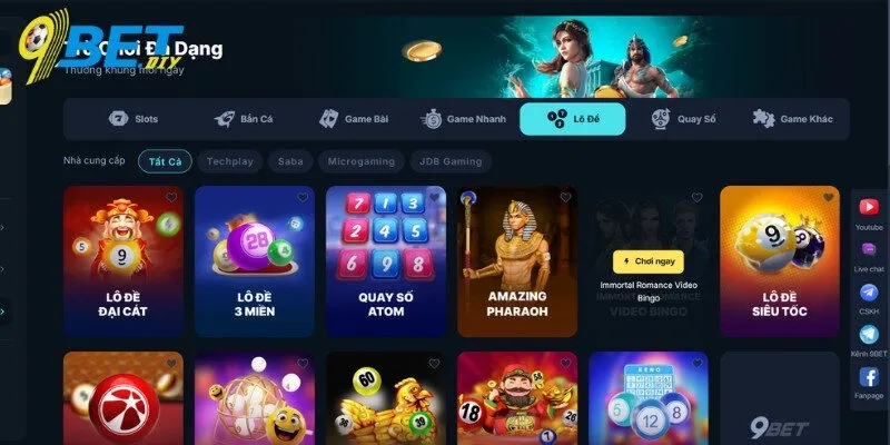 Đa dạng sảnh cược lô đề 9BET