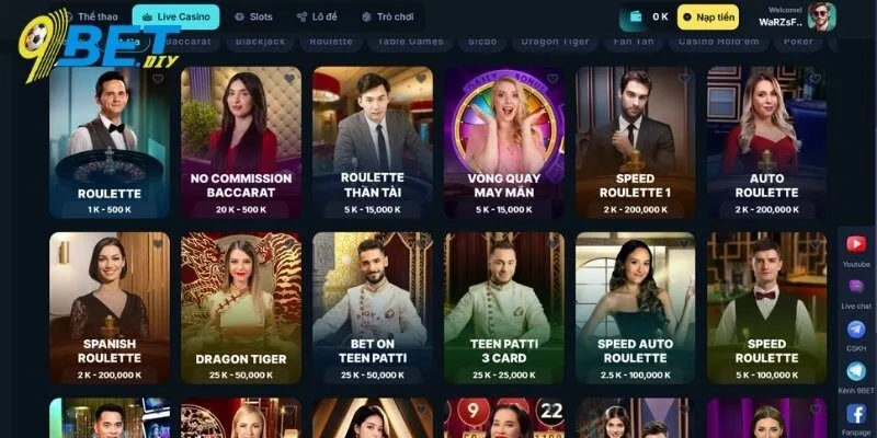 Điểm danh các game nổi bật tại sảnh Live Casino 9BET